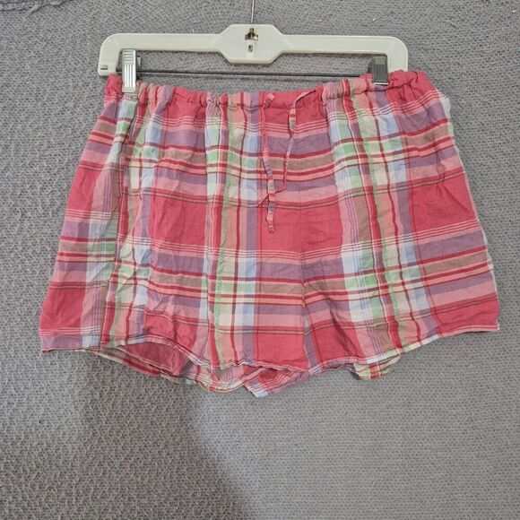 Lauren Ralph Lauren Women's Pink Plaid Button Up Shorts Cotton Pj Set Large - Picture 5 of 8
